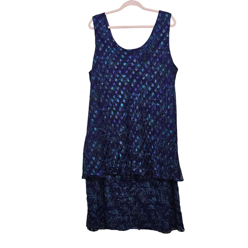 Patra Stenay Dress Women 22 Purple Floral Burnout Velvet Metallic Layered Shift
